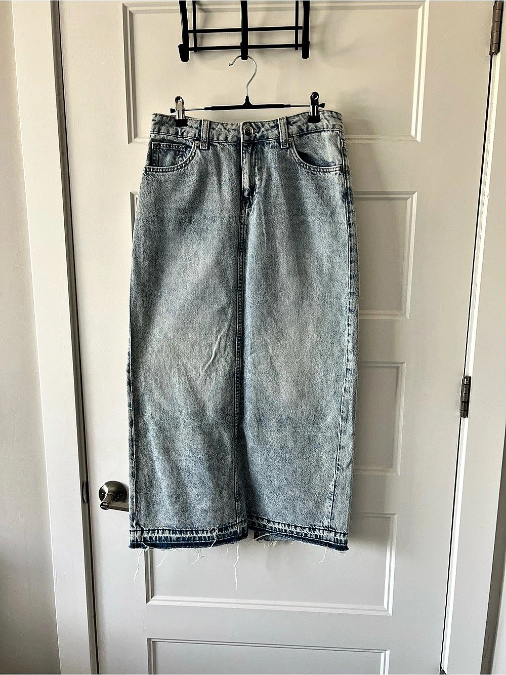 H&M Long Denim Skirt with Slit Blue US 6